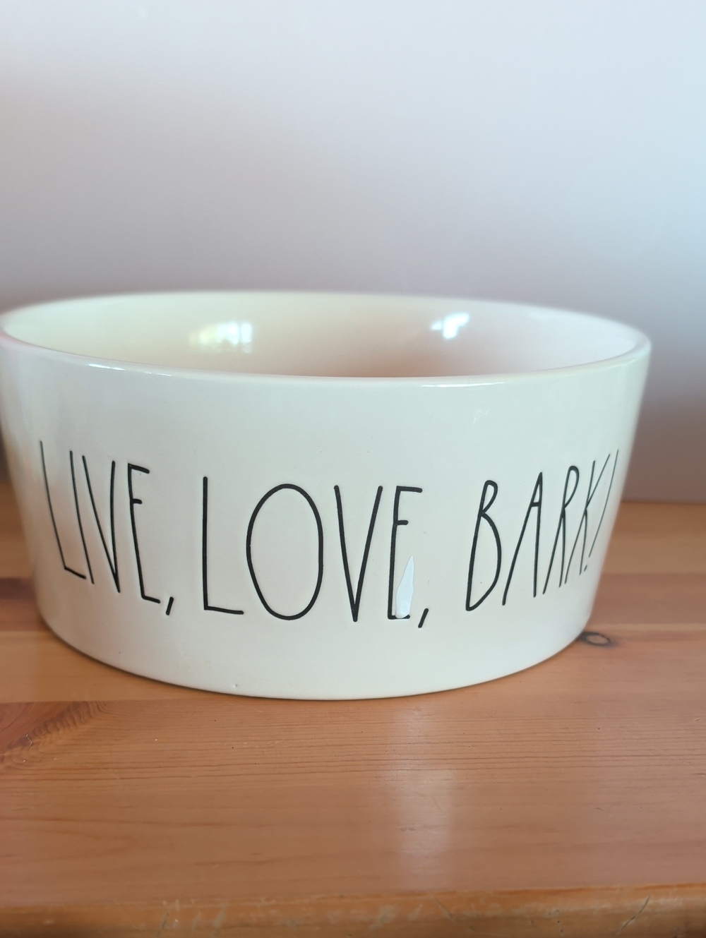 Large Rea Dunn, Ceramic Pet Bowl - "Live, Love, Bark" White